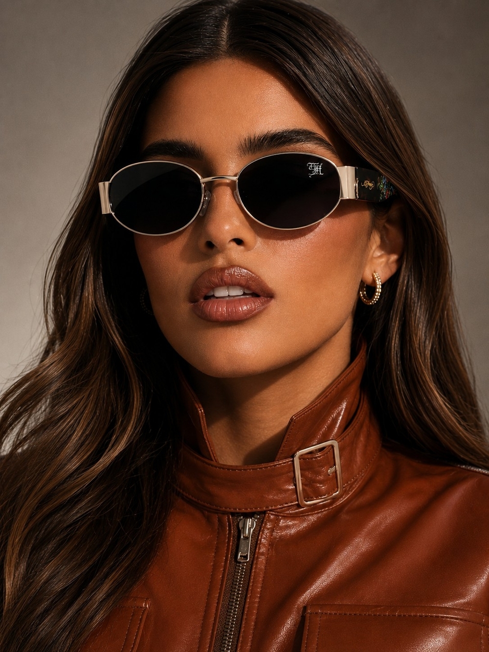 ED HARDY Dragon Sunglasses Y2K Oval Tortoise Shades Black Gold Streetwear